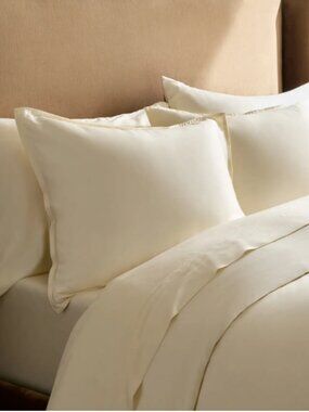 Quince Classic Organic Percale Duvet Cover Ivory King/Cal King EUC
